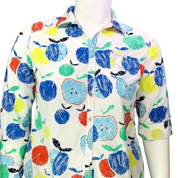Talbots Womens Shirt Apple Multicolor Roll Tab Sleeve Button Up Petite Size Lp - Picture 4 of 12